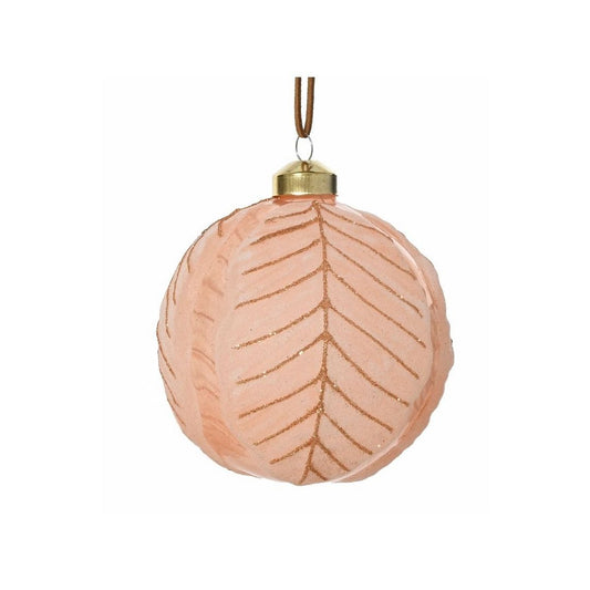 Peach Pearl Frosted Leaf Bauble 10cm