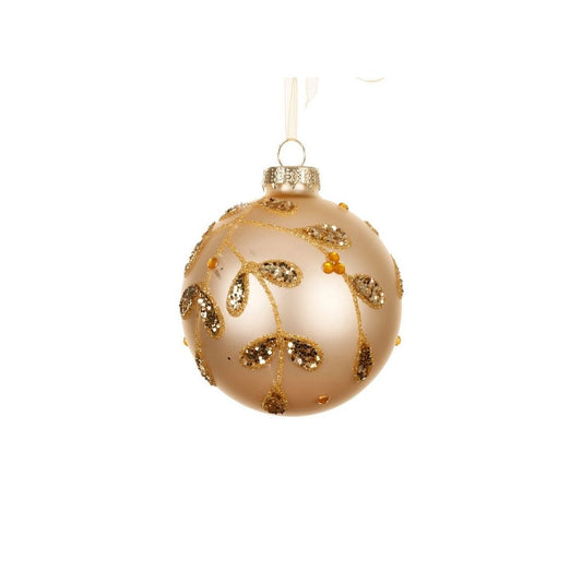 Pearl with Gold Glitter Leaf Bauble