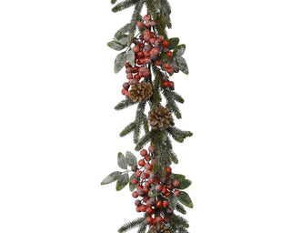 Frosted Pinecones & Red Berries Leaf Garland 1.76m