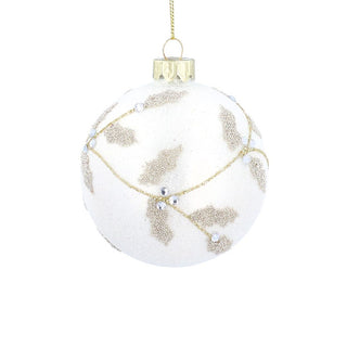 Gold Beaded Holly Silver Frosted Glass Bauble