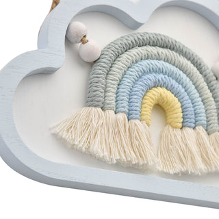 Wooden Cloud Macrame Rainbow Wall Plaque Blue