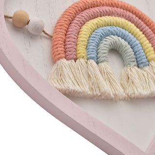 Wooden Heart Macrame Rainbow Wall Plaque Pink