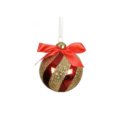 Christmas Red with Gold Swirl Bauble with Bow