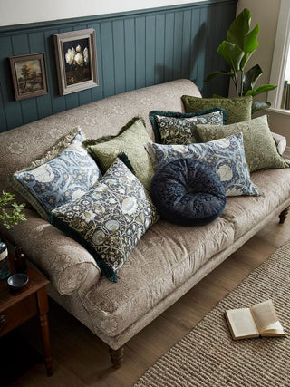 Strawberry Thief Embossed Prussian Blue Filled Cushion