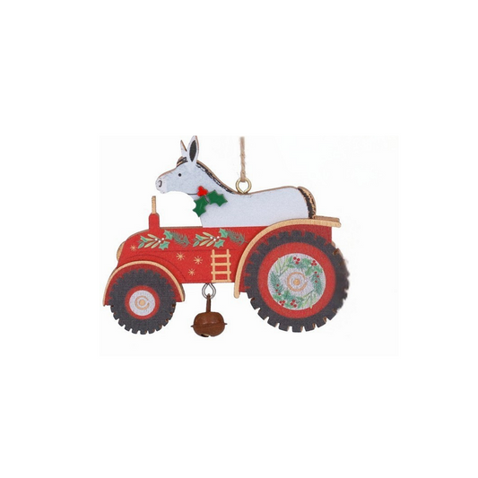 Donkey in Tractor Wooden Tree Decoration