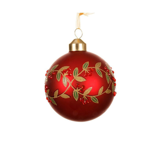 Christmas Red with Leaf & Bead Garland Bauble