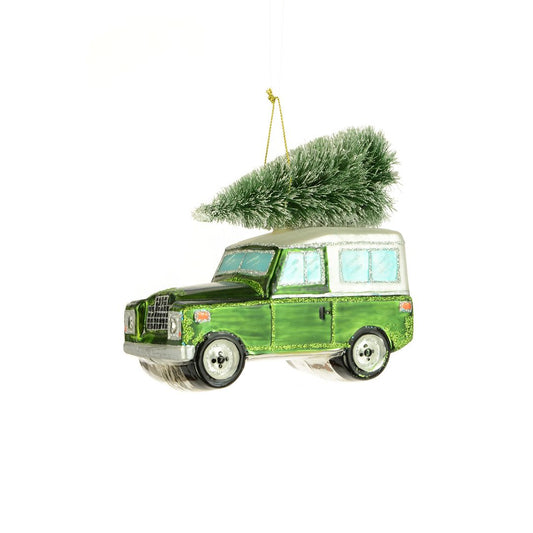 Green Glass Land Rover With Tree Tree Decoration