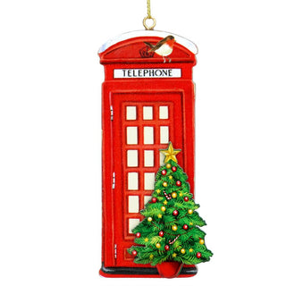 Telephone Box with Tree Wooden Hanging Decoration