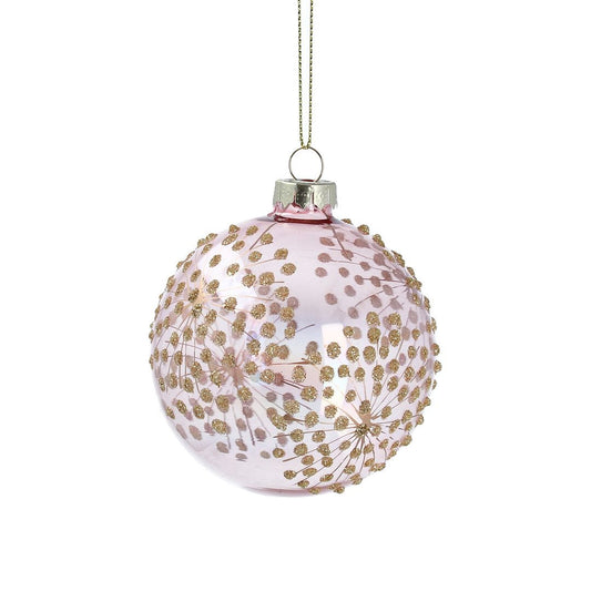 Clear Pink with Gold Glitter Starbursts Glasss Bauble