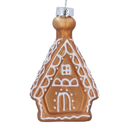 Gingerbread House Shaped Glass Tree Decoration