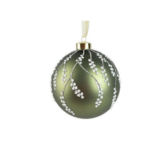Rosemary Green with White Glitter Branch Bauble
