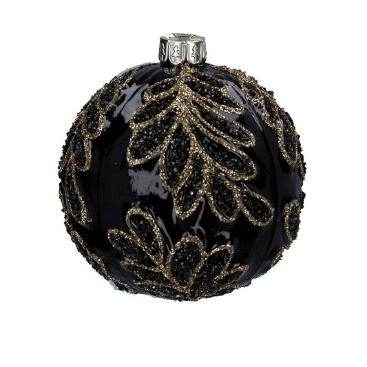 Matt Black Embossed Leaf Glass Bauble 8cm