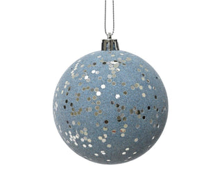 Silver Blue Sequin Flock Shatterproof Bauble