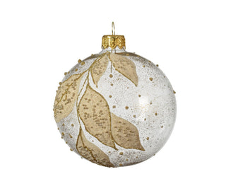 Gold Frosted Leaves Glass Bauble