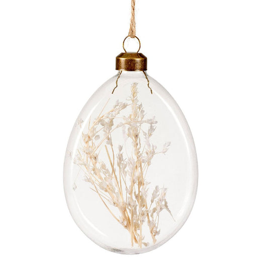 Dried Flowers White Glass Bauble