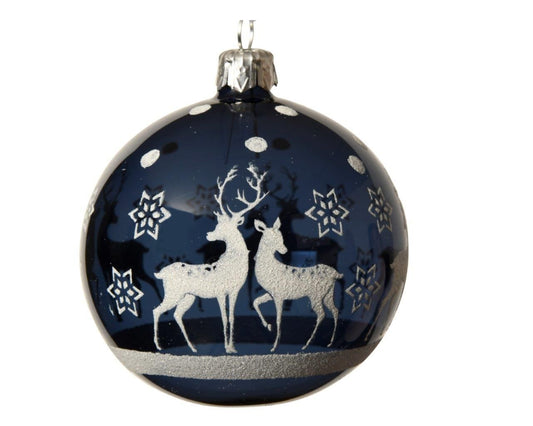 Night Blue Snwoflake Stag Glass Bauble