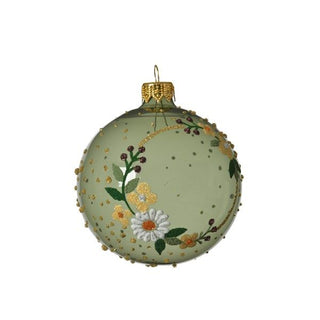 Sage Green Shiny Wreath with Flower Glass Bauble