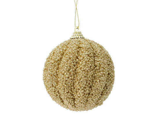 Glitter Gold Swirl Beaded Bauble