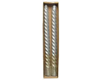 Silver Glitter Swirl Taper Candle Set 2