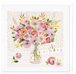 Pink Flowers Bouquet Birthday Card