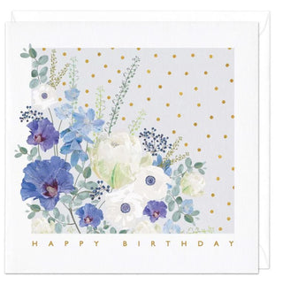 White & Blue Bouquet Birthday Card