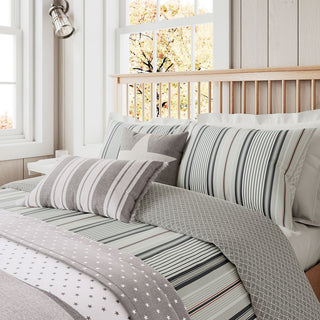 Nautical Stripe Super King Duvet Cover Set Charcoal&Silver