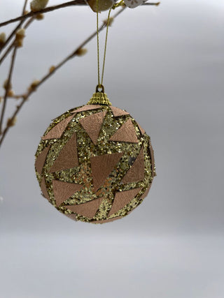 Gold Glitter Bauble with Pink Triangle Details