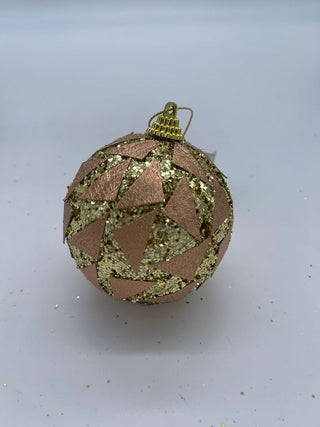 Gold Glitter Bauble with Pink Triangle Details