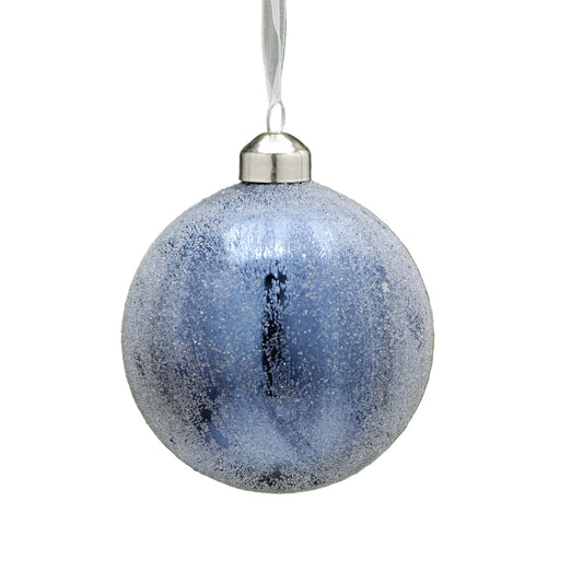 Navy Crusted Finish Glass Bauble