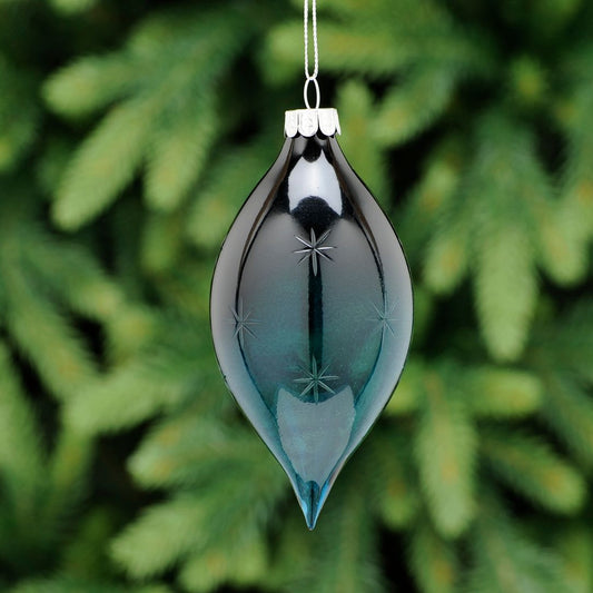 Navy Blue With Snowflake Design Glass Olive