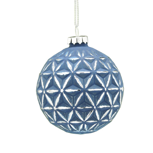 Matt Blue With Silver Triangle Glass Bauble