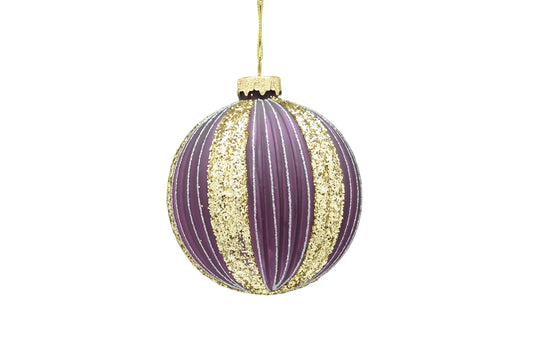 Purple With Gold Glitter Lines Glass Bauble