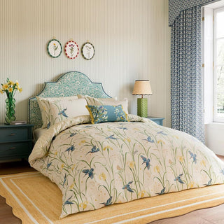 Kingfisher & Iris King Duvet Cover Set Azure & Linen