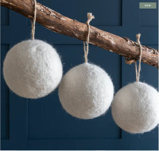 White Felt Baubles - Set of 3