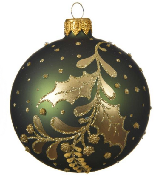 Pine Green Holly Berry Glass Bauble