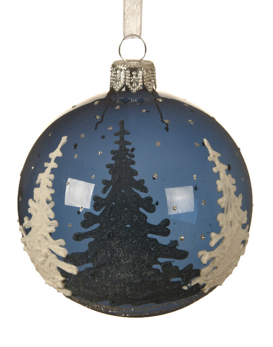 Night Blue Transparent Snowy Tree Glass Bauble