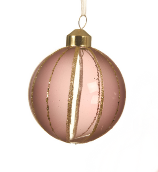Glitter Stripe Velvet Pink Glass Bauble