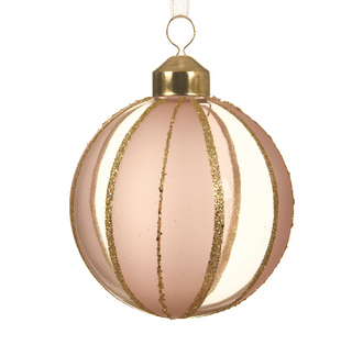 Glitter Stripe Blush Pink Glass Bauble