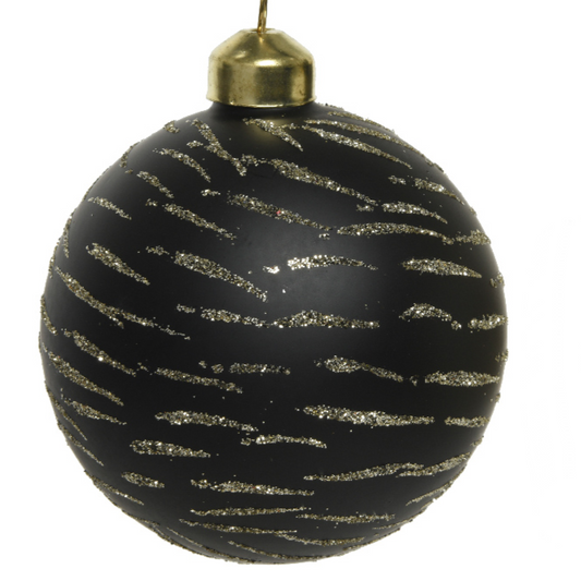 Black Gold Glitter Striped Glass Bauble