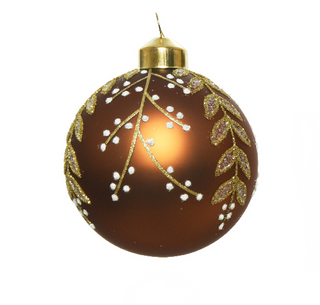 Gold Glitter Leaf Cinnamon Glass Bauble