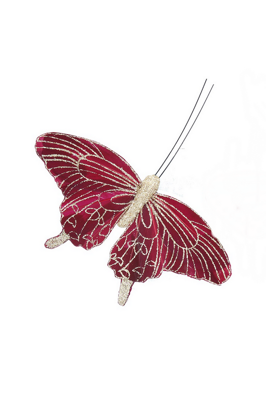 Burgundy & Gold Clip on Lined Butterfly 13cm