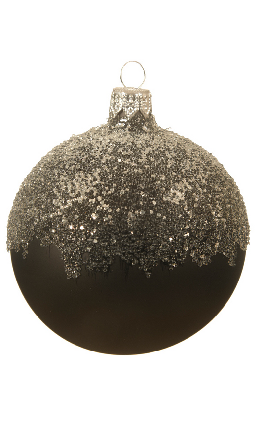 Black Matt Glitter Top Glass Bauble