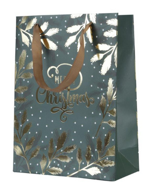 Dark Green Gold Leaf Large Gift Bag