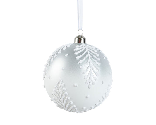 Silver Shimmer with White 3D Leaves Bauble