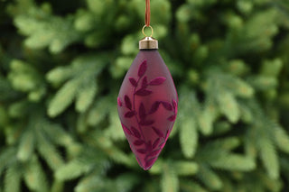 Glass Burgandy Flocked Leaf Finial