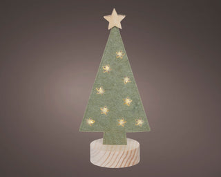 Micro LED Green Felt Tree with Wooden Base Decoration
