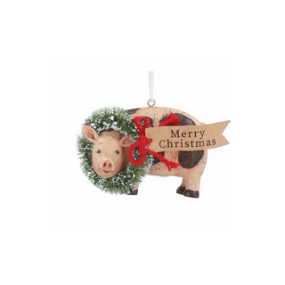 Resin Pig with Wreath Tree Decoration