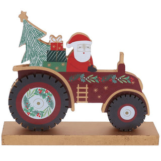 Wood Santa in Tractor Ornament