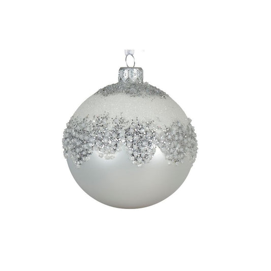 Matt Winter White Half Glitter Bauble