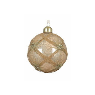 Pearl with Check Stripes & Stars Bauble 10cm